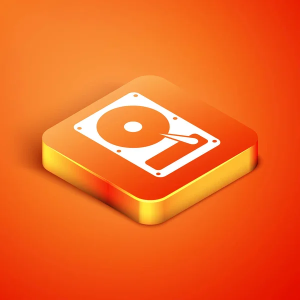 Isometric Hard disk drive HDD icon isolated on orange background. Vector Illustration — Stock Vector