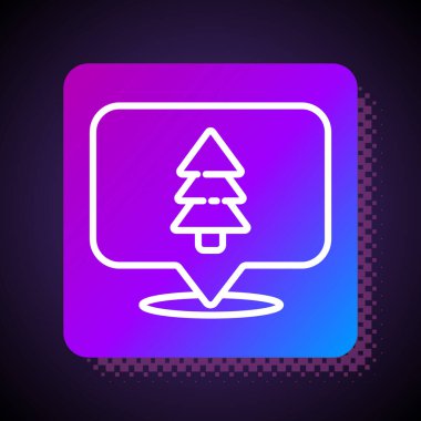 Siyah arka planda izole edilmiş bir harita ikonu üzerinde ormanın beyaz çizgi konumu. Kare renk düğmesi. Vektör İllüstrasyonu