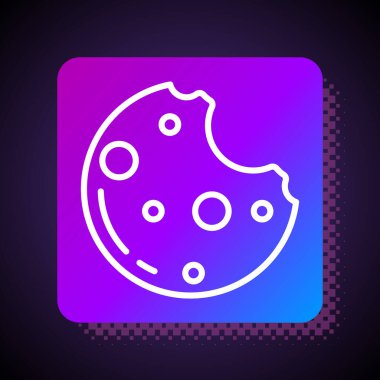 Siyah arka planda marihuana yaprağı ikonu olan beyaz çizgi çikolatalı kurabiyeler. Ot, kenevir, tıbbi ve eğlence amaçlı esrar. Kare renk düğmesi. Vektör İllüstrasyonu