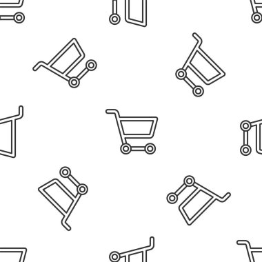 Gri çizgili alışveriş arabası ikonu beyaz arka planda izole edilmiş kusursuz desen. İnternetten satın alma konsepti. Servis tabelası. Süpermarket sepeti sembolü. Vektör İllüstrasyonu