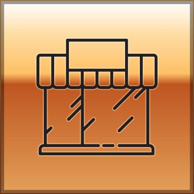 Kara Hat Alışveriş binası ya da market simgesi altın arka planda izole edilmiş. Dükkan inşaatı. Vektör İllüstrasyonu