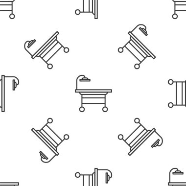 Gri çizgi ameliyat masası simgesi beyaz arka planda izole edilmiş kusursuz desen. Vektör İllüstrasyonu