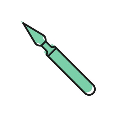 Siyah çizgi tıbbi cerrahi neşter araç simgesi beyaz arka planda izole edildi. Tıbbi alet. Vektör İllüstrasyonu