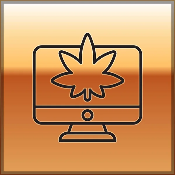 Černá Čára Počítačový Monitor Lékařské Marihuany Nebo Konopných Listů Ikony — Stockový vektor