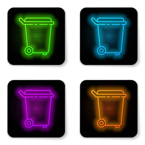 Parlayan Neon Hattı Çöp Kutusu Simgesi Beyaz Arkaplanda Izole Edildi — Stok Vektör