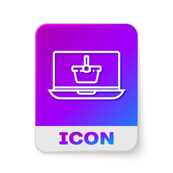 Línea Blanca Cesta Compra Pantalla Icono Portátil Aislado Sobre Fondo — Vector de stock