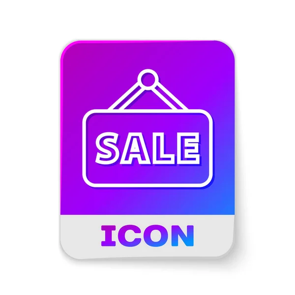 White Line Hanging Sign Text Sale Icon Isolated White Background — Stock Vector