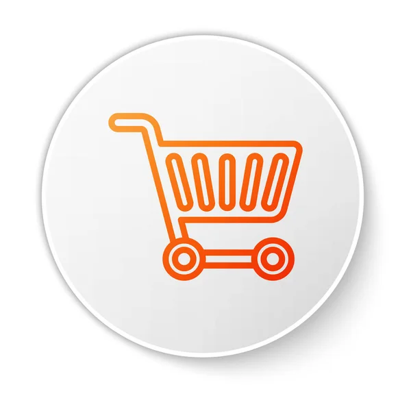 オレンジライン白い背景に隔離されたショッピングカートアイコン オンライン購入の概念 配送サービスの看板 スーパーマーケットバスケットのシンボル 白い丸ボタン ベクターイラスト — ストックベクタ