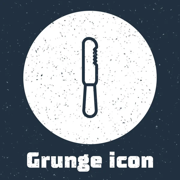 Línea Grunge Icono Cuchillo Plástico Desechable Aislado Sobre Fondo Gris — Vector de stock