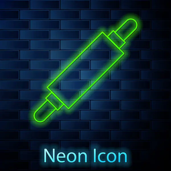 Świecące Neon Linii Rolling Pin Ikona Izolowana Tle Cegły Ściany — Wektor stockowy