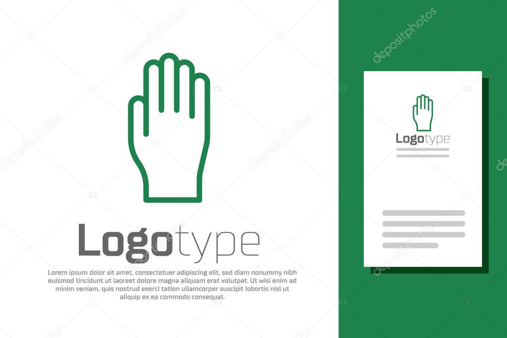 Green line Medical rubber gloves icon isolated on white background. Protective rubber gloves. Logo design template element. Vector Illustration