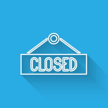 Kapalı metin simgesi uzun gölgeli beyaz çizgi asma işareti. Kafe ya da restoran için iş teması. Vektör İllüstrasyonu