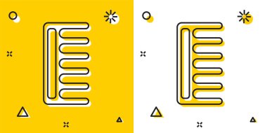 Sarı ve beyaz arkaplanda siyah saç fırçası simgesi izole edildi. Taraklı saç işareti. Berber sembolü. Rastgele dinamik şekiller. Vektör İllüstrasyonu