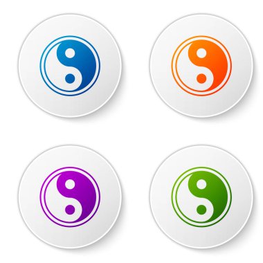 Beyaz arkaplanda izole edilmiş Yin Yang sembolü ve denge simgesi. Simgeleri daire düğmelerine ayır. Vektör İllüstrasyonu