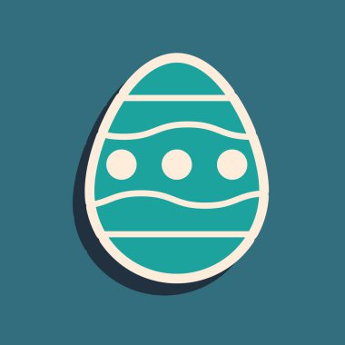 Yeşil Paskalya yumurtası ikonu yeşil arka planda izole edilmiş. Mutlu Paskalyalar. Uzun gölge tarzı. Vektör İllüstrasyonu