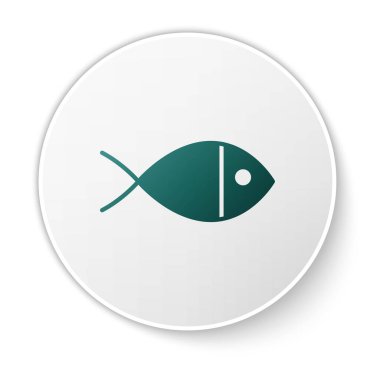 Beyaz arka planda izole edilmiş yeşil Hristiyan balık sembolü. İsa 'nın balık sembolü. Beyaz daire düğmesi. Vektör İllüstrasyonu