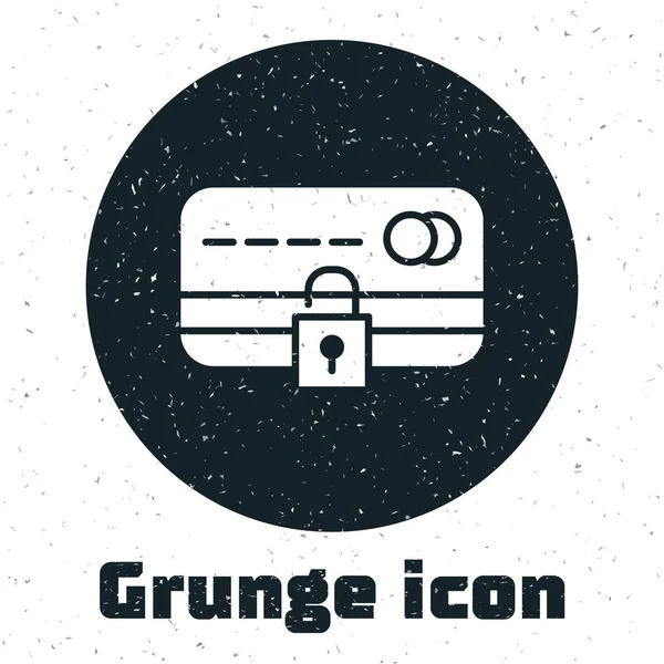 Grunge Tarjeta Crédito Con Icono Bloqueo Aislado Sobre Fondo Blanco — Vector de stock