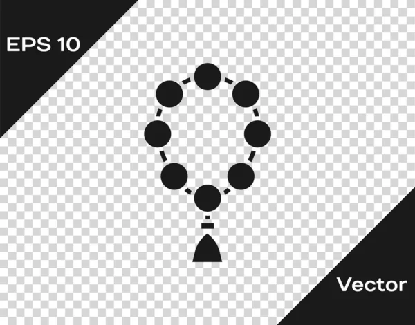 Schwarzer Rosenkranz Perlen Religion Symbol Isoliert Auf Transparentem Hintergrund Vektorillustration — Stockvektor