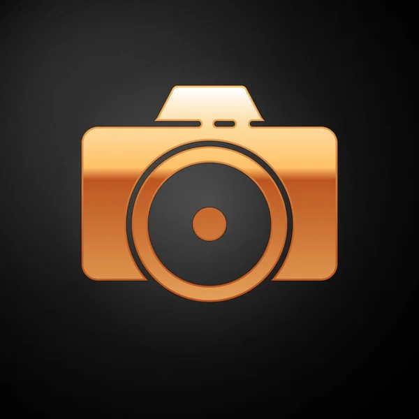 Gold Photo Camera Icon Isolated Black Background Foto Camera Icon — Stock Vector