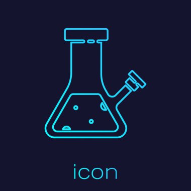 Mavi arka planda marihuana ya da kenevir ikonu tüttürmek için kullanılan turkuaz çizgili cam bong. Vektör İllüstrasyonu