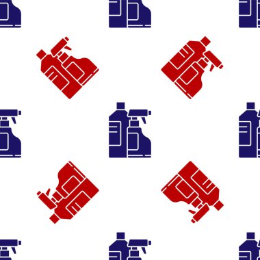 Çamaşır deterjanı, çamaşır suyu, bulaşık deterjanı ya da beyaz arka planda izole edilmiş başka bir temizlik maddesi ikonu için mavi ve kırmızı plastik şişeler. Vektör İllüstrasyonu