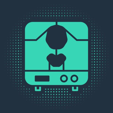 Mavi arkaplanda yeşil X-ray makinesi simgesi izole edildi. Soyut çember rastgele noktalar. Vektör İllüstrasyonu