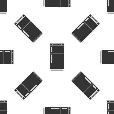 Gri buzdolabı simgesi beyaz arka planda yalıtılmış Dikişsiz desen. Buzdolabı dondurucu buzdolabı. Ev teknolojisi ve aletleri. Vektör Illustration