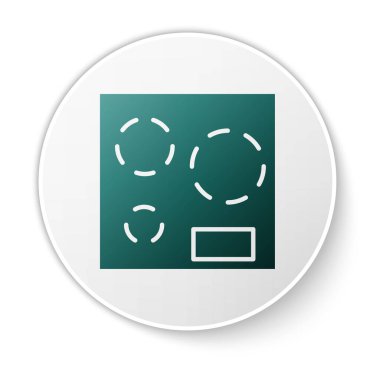 Yeşil Elektrik soba simgesi beyaz arkaplanda izole edildi. Mutfak tabelaları. Dört daire ocağı olan bir hob. Beyaz daire düğmesi. Vektör İllüstrasyonu