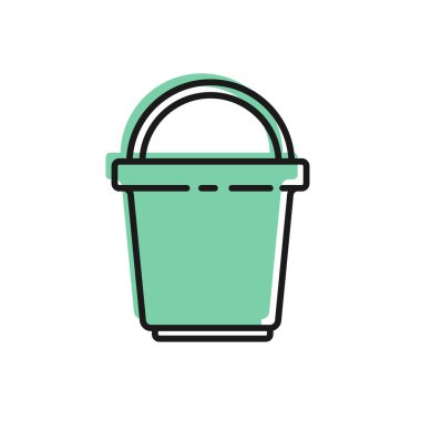 Beyaz arkaplanda siyah çizgi Bucket simgesi izole edildi. Temizlik hizmeti konsepti. Vektör İllüstrasyonu