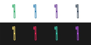 Diş fırçası simgesini siyah ve beyaz arkaplanda izole et. Vektör İllüstrasyonu