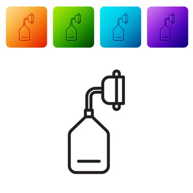 Siyah çizgi Tıbbi Oksijen Maskesi simgesi beyaz arkaplanda izole edildi. Renkli kare düğmelerle simgeleri ayarla. Vektör İllüstrasyonu