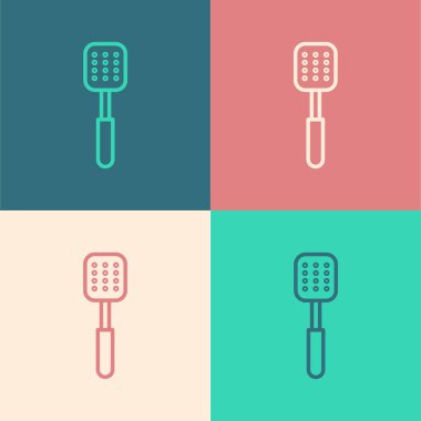 Pop sanat çizgisi Spatula simgesi renk arkaplanında izole edildi. Mutfak spatula ikonu. Barbekü spatula işareti. Barbekü ve ızgara aleti. Vektör İllüstrasyonu