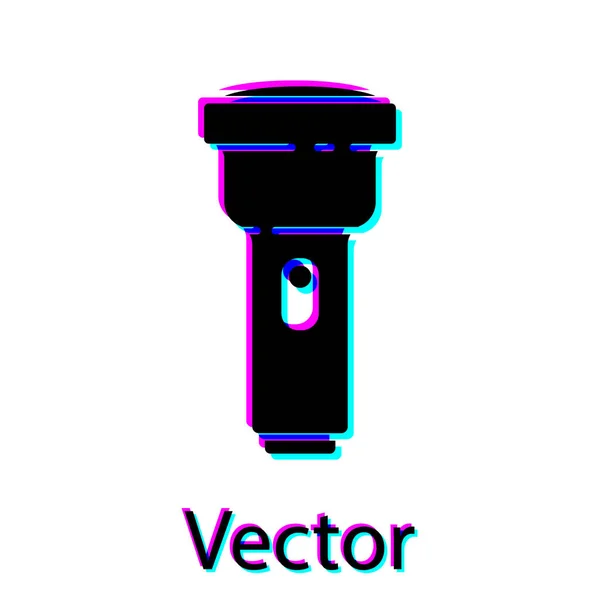 Schwarze Taschenlampe Symbol Isoliert Auf Weißem Hintergrund Vektorillustration — Stockvektor
