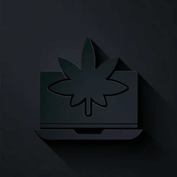 Papiergeschnittener Laptop Und Medizinisches Marihuana Oder Cannabis Blatt Symbol Isoliert — Stockvektor