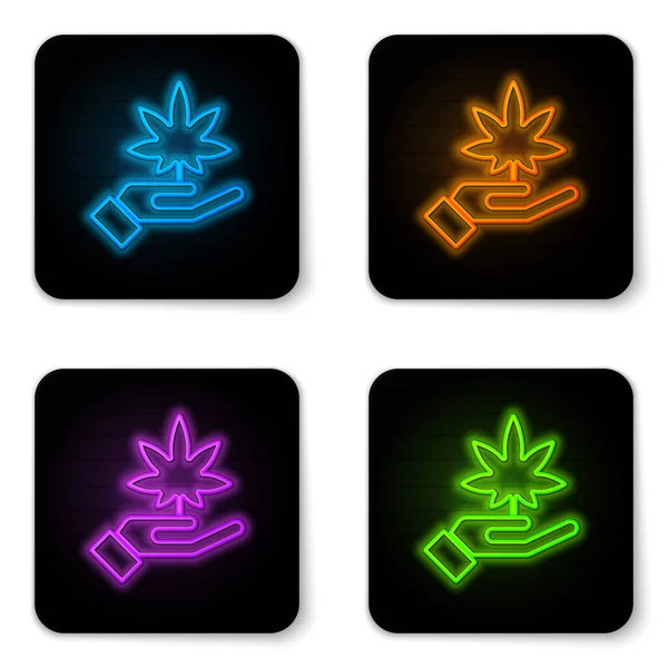 Beyaz Arka Planda Parlayan Neon Neon Tıbbi Marihuana Veya Kenevir — Stok Vektör