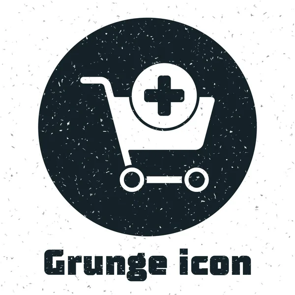 Grunge Añadir Carro Compra Icono Aislado Sobre Fondo Blanco Concepto — Archivo Imágenes Vectoriales