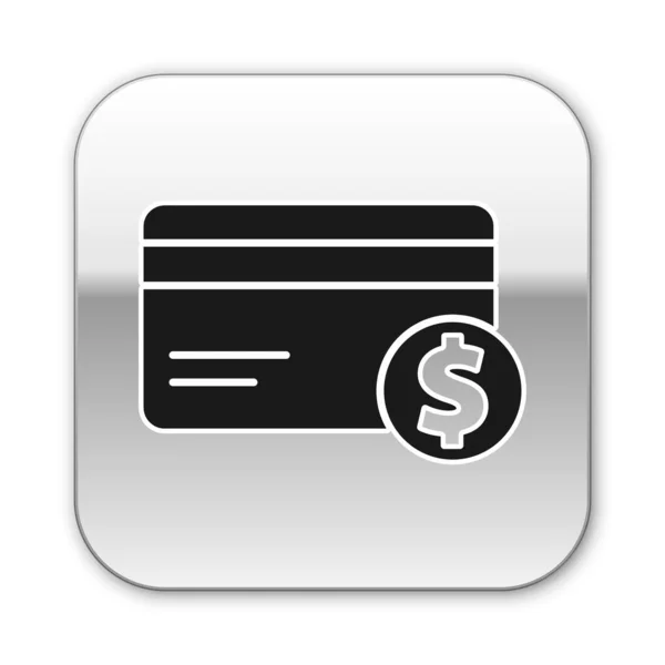 白の背景に隔離されたブラッククレジットカードとドル記号のアイコン オンライン決済 現金引き出し 金融業務 銀四角形のボタン ベクターイラスト — ストックベクタ