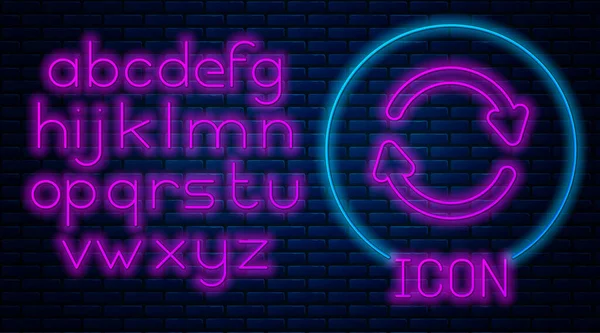 Izzó Neon Frissítés Ikon Izolált Téglafal Háttérben Reload Szimbólum Elforgatás — Stock Vector