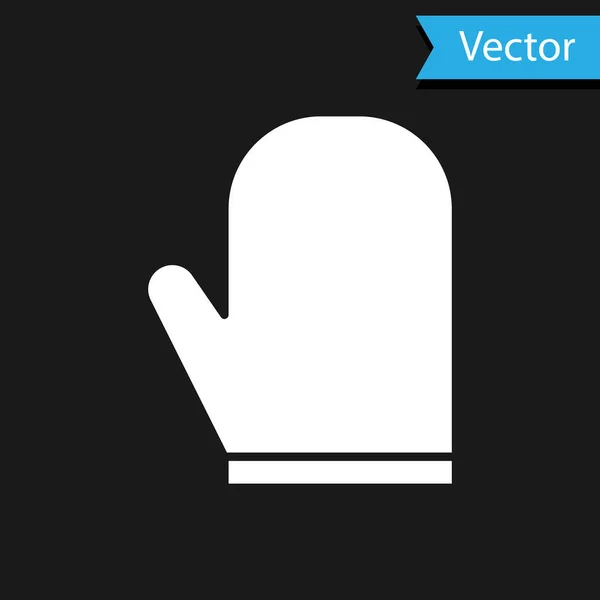 Bílá Trouba Rukavice Ikona Izolované Černém Pozadí Značka Nosič Nádobí — Stockový vektor