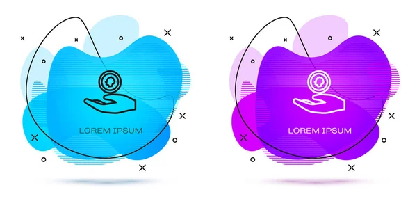 Řádek Ruka Držící Mince Peníze Ikona Izolované Bílém Pozadí Symbol — Stockový vektor