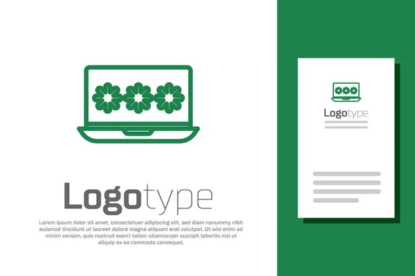 Línea Verde Laptop Con Icono Notificación Contraseña Aislado Sobre Fondo — Vector de stock