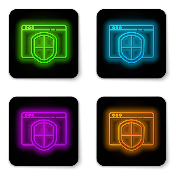 Glowing Neon Line Browser Shield Icon Isolated White Background Security — Stock Vector