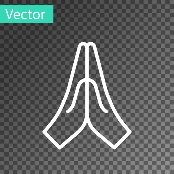 Línea Blanca Manos Posición Oración Icono Aislado Sobre Fondo Transparente — Archivo Imágenes Vectoriales