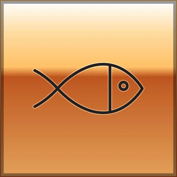 Czarna Linia Chrześcijańska Ikona Symbolu Ryby Złotym Tle Symbol Ryby — Wektor stockowy