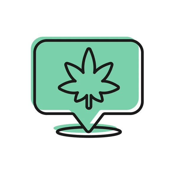 Linha Preta Mapa Ponteiro Maconha Folha Cannabis Ícone Isolado Fundo — Vetor de Stock