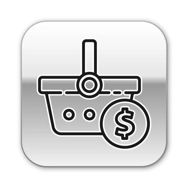 Svart Linje Shopping Korg Och Dollar Symbol Ikon Isolerad Vit — Stock vektor
