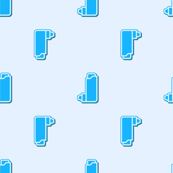 Иконка "Ингалятор синей линии" выделена безморщинистым рисунком на сером фоне. Дыхание для облегчения кашля, вдыхание, аллергический пациент. Векторная миграция