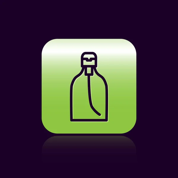 黑线瓶液体抗菌肥皂与配药图标隔离在黑色背景 护肤绿色正方形按钮 病媒图解 — 图库矢量图片