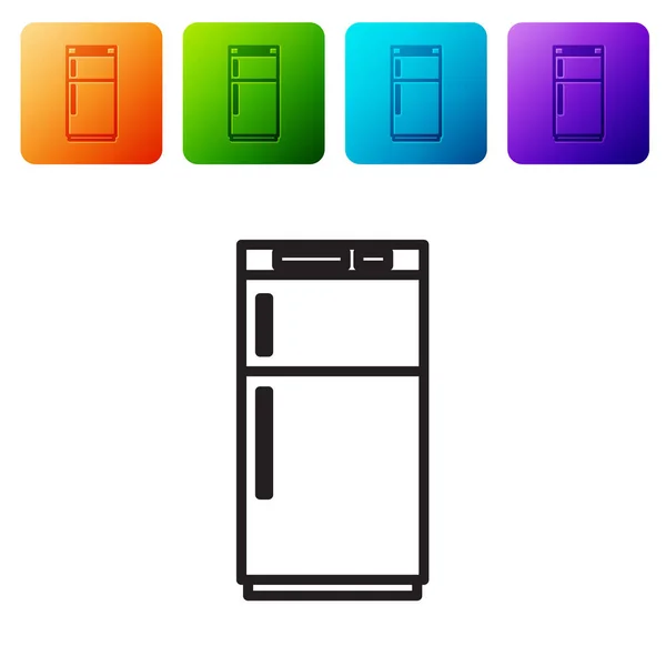 Черная Линия Refrigerator Значок Изолирован Белом Фоне Холодильник Морозильник Бытовая — стоковый вектор