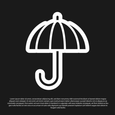 Siyah arka planda izole edilmiş siyah klasik açık şemsiye simgesi. Yağmur koruma sembolü. Vektör İllüstrasyonu